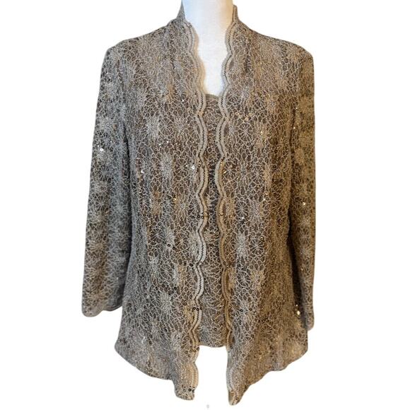 Alex Evenings Sparkly Lace Champagne 3/4 Sleeve Twin Set Size Large NWT - Picture 1 of 10